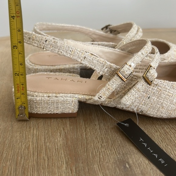 Tahari Tweed Sequin Cream Mary Jane Ballet Flats 7.5 8 - Picture 4 of 8